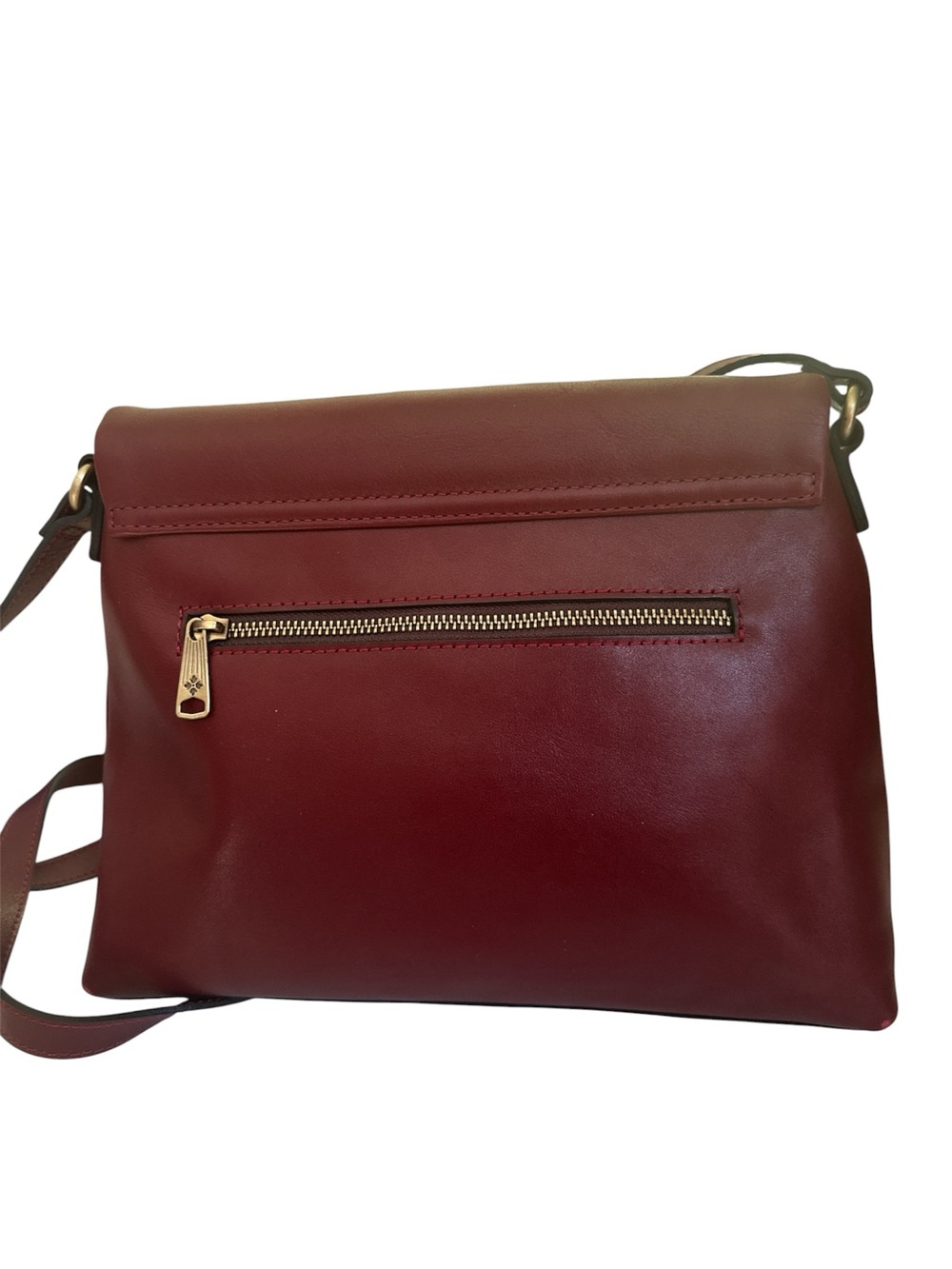 Patricia Nash Deep Red Leather Flap Crossbody Bag | Antiqued Brass Hardware - Picture 2 of 4